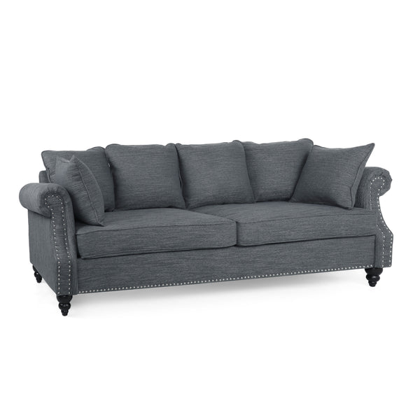 Gdf Studio Bonny Contemporary Fabric Pillowback 3 Seater Sofa With Nailhead Trim