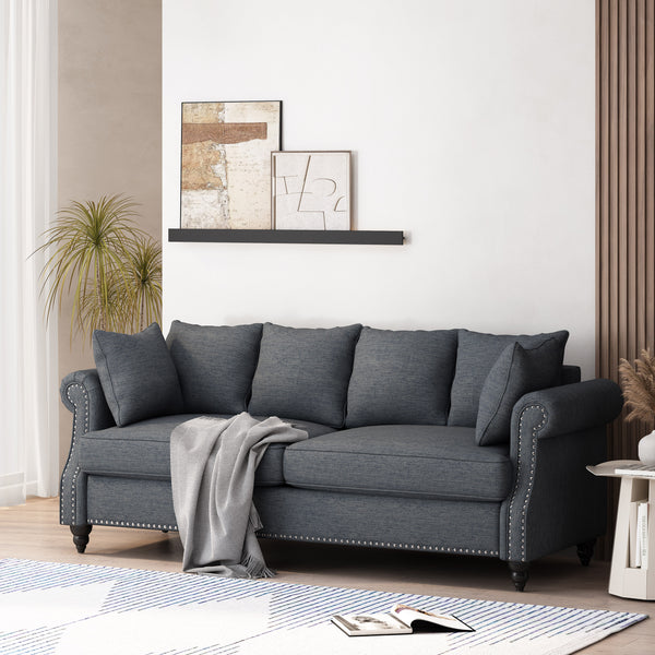 Gdf Studio Bonny Contemporary Fabric Pillowback 3 Seater Sofa With Nailhead Trim