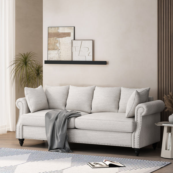 gdf studio Bonny Contemporary Fabric Pillowback 3 Seater Sofa with Nailhead Trim