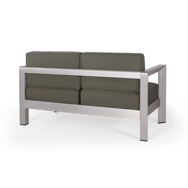 Gdf Studio Booth Outdoor 4-Seater Aluminum Chat Set With Tempered Glass-Topped Coffee Table