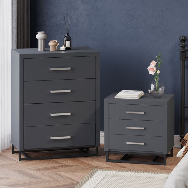 gdf studio Borah Contemporary Faux Wood 2 Piece 4 Drawer Dresser and Nightstand Bedroom Set