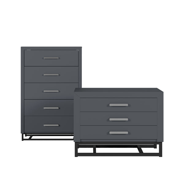 Gdf Studio Borah Contemporary Faux Wood 2 Piece 5 Drawer Dresser And Nightstand Bedroom Set