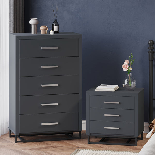 Gdf Studio Borah Contemporary Faux Wood 2 Piece 5 Drawer Dresser And Nightstand Bedroom Set