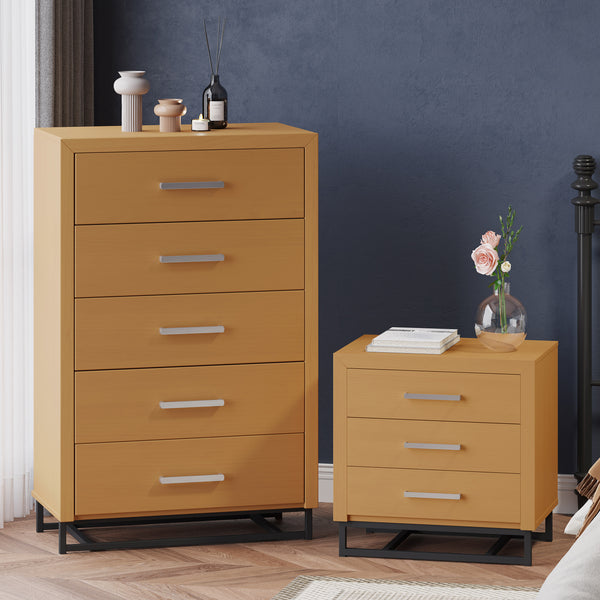 gdf studio Borah Contemporary Faux Wood 2 Piece 5 Drawer Dresser and Nightstand Bedroom Set