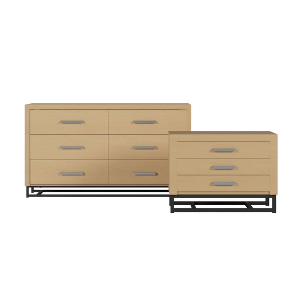 Gdf Studio Borah Contemporary Faux Wood 2 Piece Double Dresser And Nightstand Bedroom Set