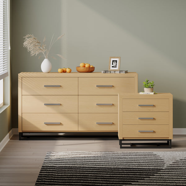 Gdf Studio Borah Contemporary Faux Wood 2 Piece Double Dresser And Nightstand Bedroom Set