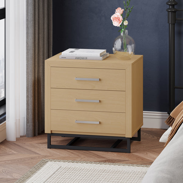Gdf Studio Borah Contemporary Faux Wood 3 Drawer Nightstand