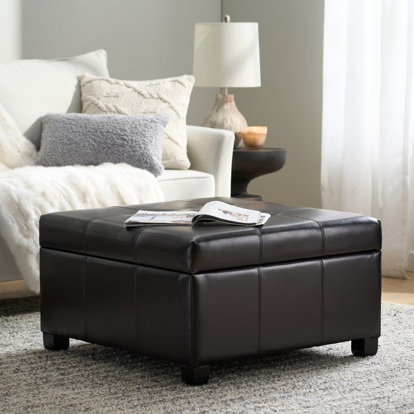 Gdf Studio Boston Espresso Brown Tufted Leather Storage Ottoman Coffee Table