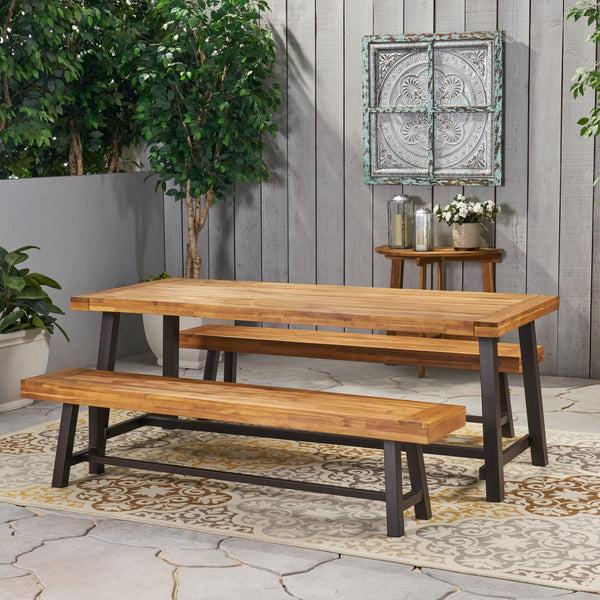 Gdf Studio Bowman Farmhouse Outdoor Acacia Wood Picnic Dining Set