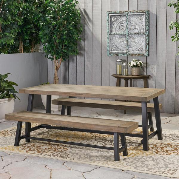 gdf studio Bowman Farmhouse Outdoor Acacia Wood Picnic Dining Set