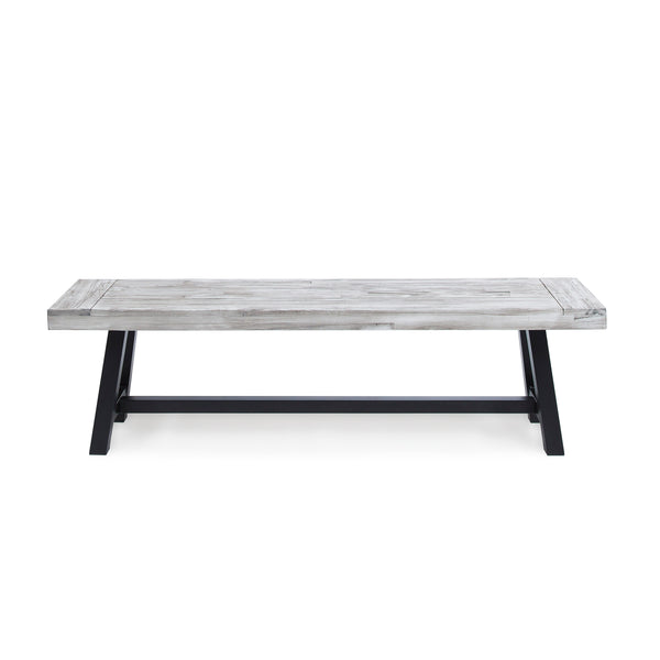 gdf studio Bowman Outdoor Acacia Wood Dining Bench with Rustic Metal Finish Frame