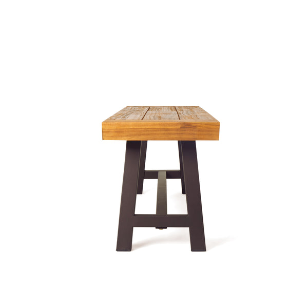 Gdf Studio Bowman Outdoor Sandblack Finish Acacia Wood & Rustic Metal Bench