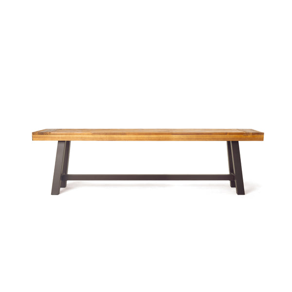 gdf studio Bowman Outdoor Sandblack Finish Acacia Wood & Rustic Metal Bench