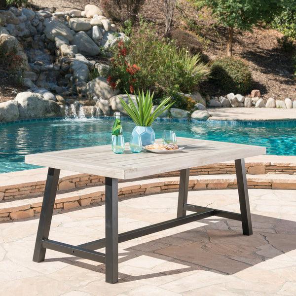 Gdf Studio Bowman Outdoor Sandblast Finish Acacia Wood Dining Table With Metal Finish Frame