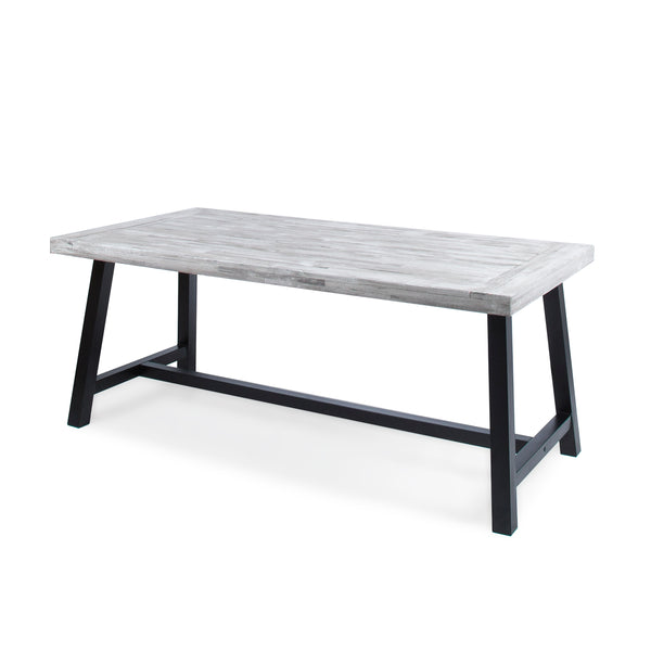 gdf studio Bowman Outdoor Sandblast Finish Acacia Wood Dining Table with Metal Finish Frame