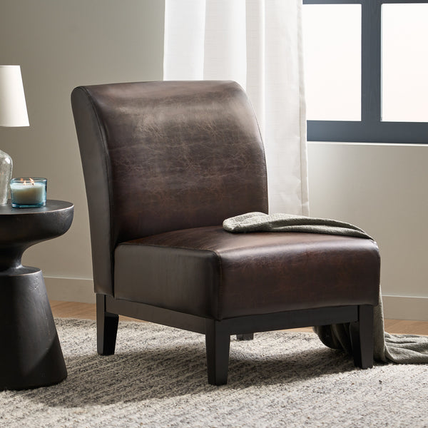 Gdf Studio Brakar Contemporary Brown Leather Slipper Chair