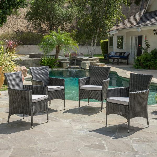 Gdf Studio Brascha Contemporary Outdoor PE Wicker Dining Chairs W/ Cushions