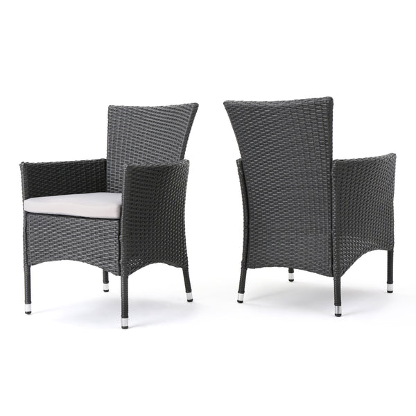 Gdf Studio Brascha Contemporary Outdoor PE Wicker Dining Chairs W/ Cushions