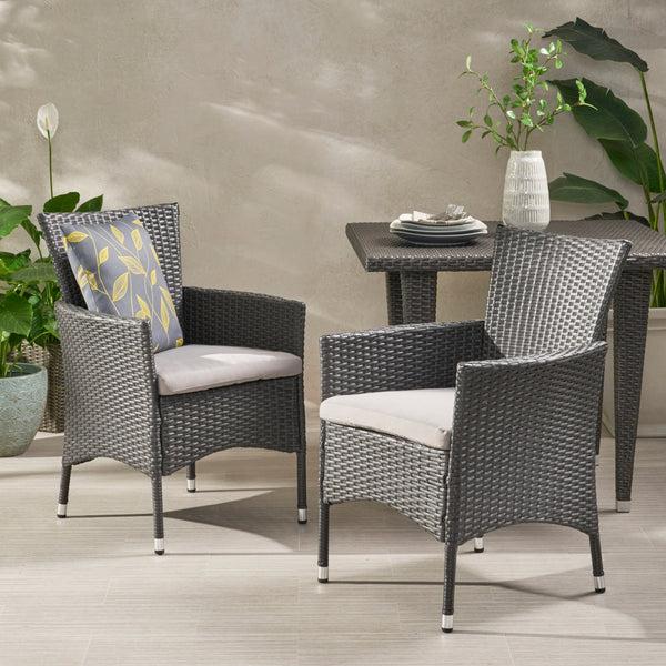 Gdf Studio Brascha Contemporary Outdoor PE Wicker Dining Chairs W/ Cushions