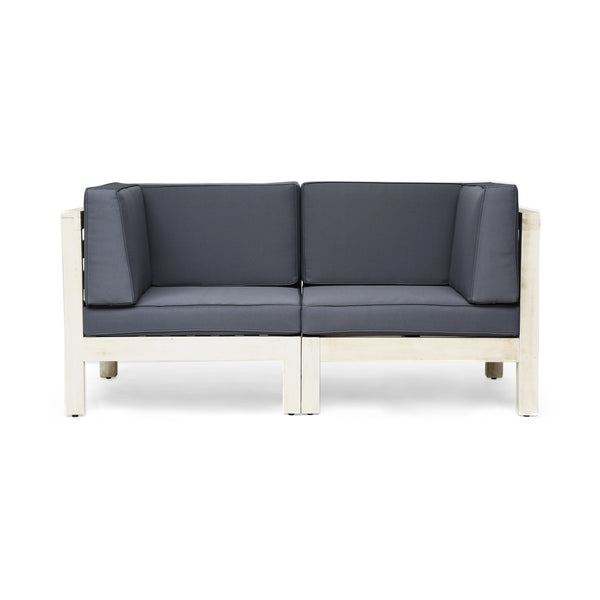 Gdf Studio Brava Outdoor Modular Acacia Wood Loveseat With Cushions