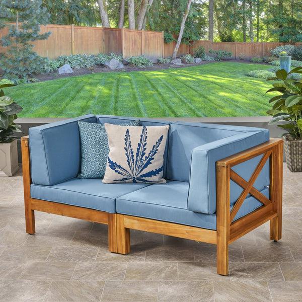 Gdf Studio Brava Outdoor Modular Acacia Wood Loveseat With Cushions