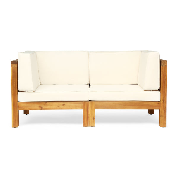 gdf studio Brava Outdoor Modular Acacia Wood Loveseat with Cushions