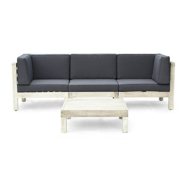 Gdf Studio Brava Outdoor Modular Acacia Wood Sofa And Coffee Table Set With Cushions