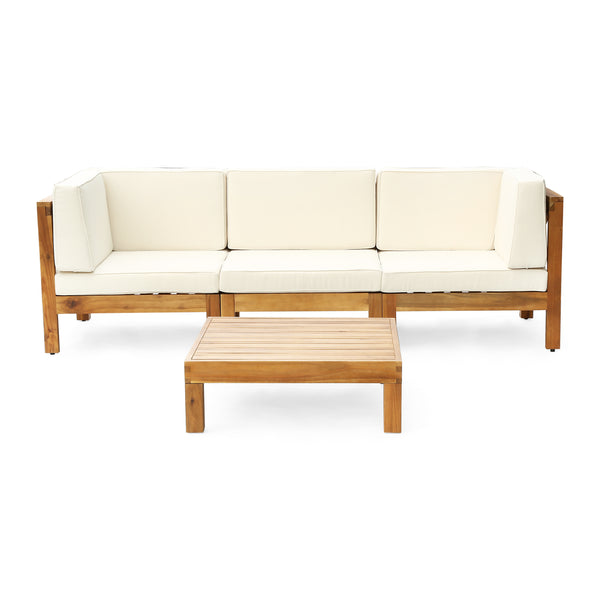 gdf studio Brava Outdoor Modular Acacia Wood Sofa and Coffee Table Set with Cushions