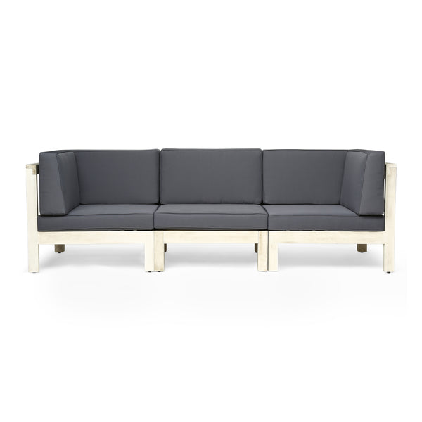 Gdf Studio Brava Outdoor Modular Acacia Wood Sofa With Cushions