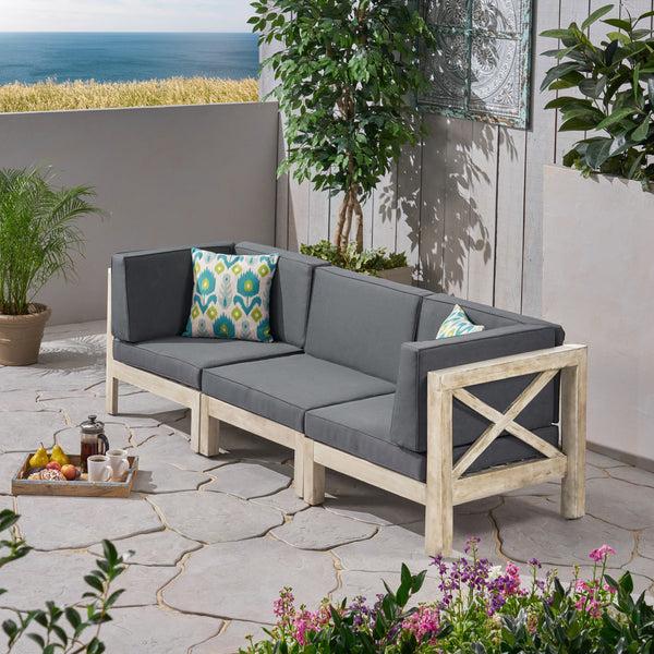 Gdf Studio Brava Outdoor Modular Acacia Wood Sofa With Cushions