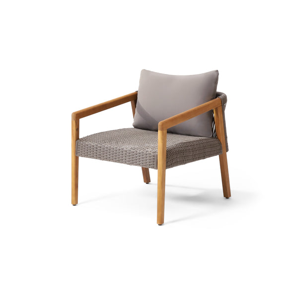 gdf studio Breck Outdoor Acacia Wood and Wicker Club Chair