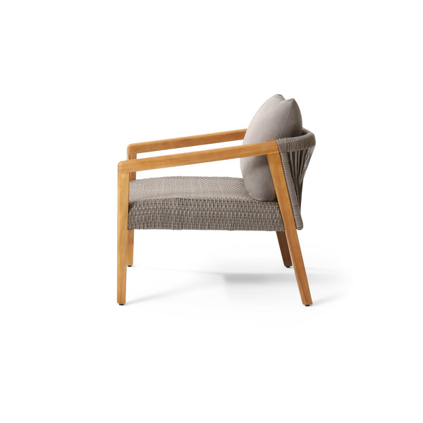 Gdf Studio Breck Outdoor Acacia Wood And Wicker Club Chairs With Cushion Set Of 2 Teak And Gray