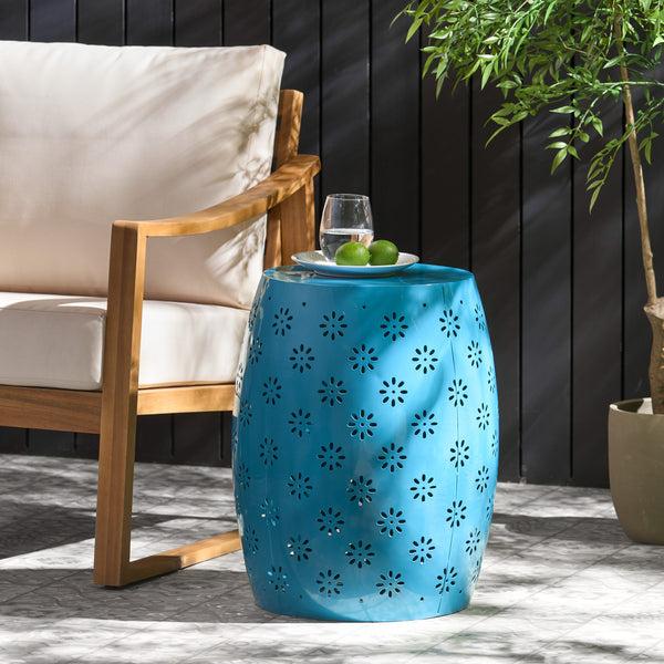 Gdf Studio Breeze Outdoor Modern Floral Lace-Cut Metal Accent Side Table
