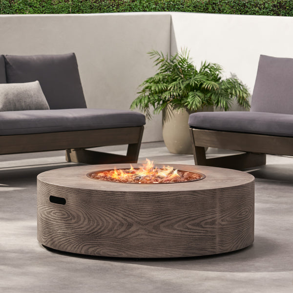 Gdf Studio Bremen Outdoor 50 000 BTU Lightweight Concrete Circular Fire Pit (No Tank Holder) Brown Wood Pattern