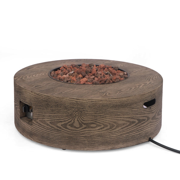 gdf studio Bremen Outdoor 50 000 BTU Lightweight Concrete Circular Fire Pit (No Tank Holder) Brown Wood Pattern