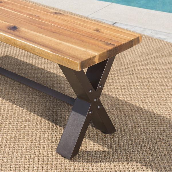 Gdf Studio Brent Outdoor 6 Piece Acacia Wood Dining Set With Wicker Dining Chairs