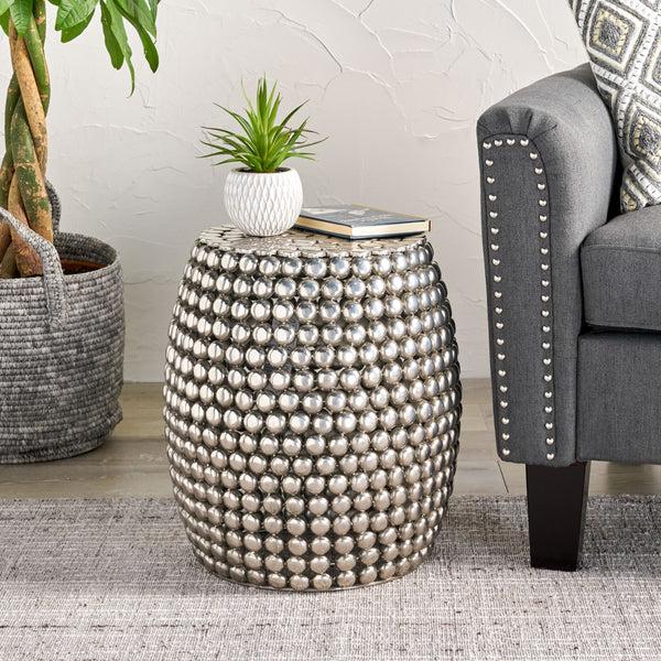 Gdf Studio Brentyn Modern Textured Iron Accent Table Nickel Antique