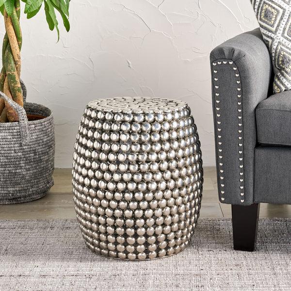 Gdf Studio Brentyn Modern Textured Iron Accent Table Nickel Antique