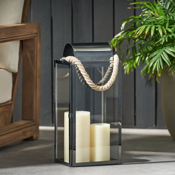 gdf studio Brianna Outdoor 19" Modern Stainless Steel Lantern
