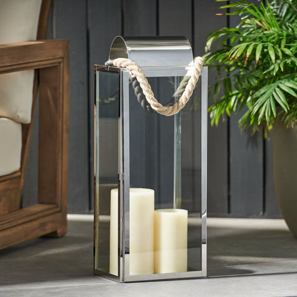 gdf studio Brianna Outdoor 22" Modern Stainless Steel Lantern