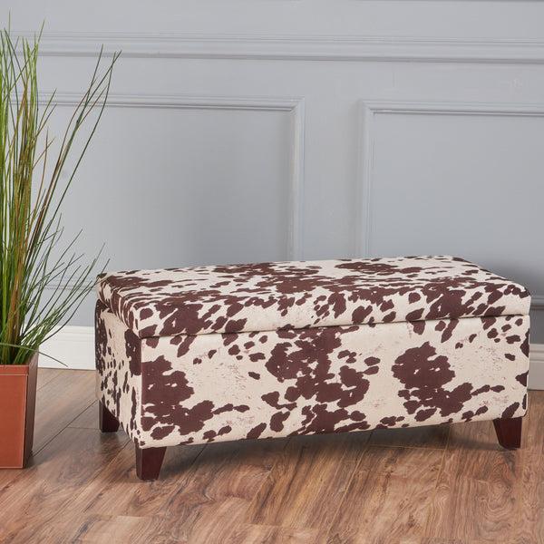 Gdf Studio Brianna Rectangle Cow Print Velvet Storage Ottoman Bench