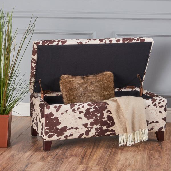 Gdf Studio Brianna Rectangle Cow Print Velvet Storage Ottoman Bench