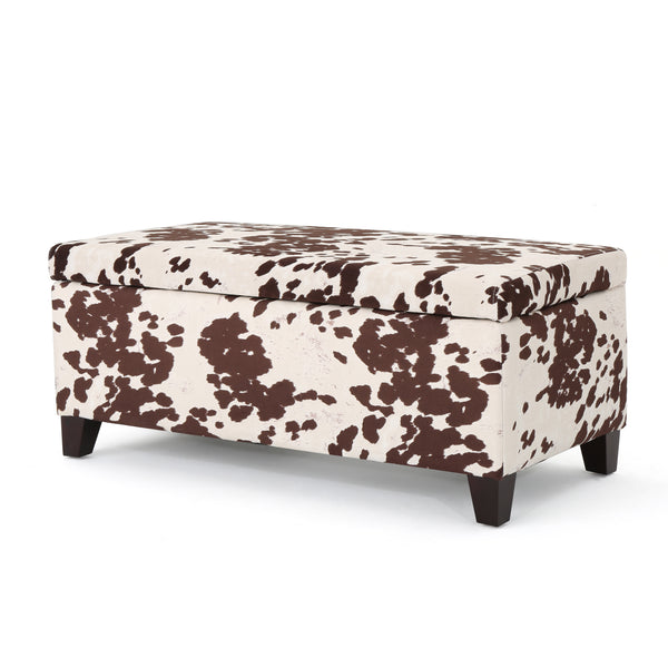 gdf studio Brianna Rectangle Cow Print Velvet Storage Ottoman Bench