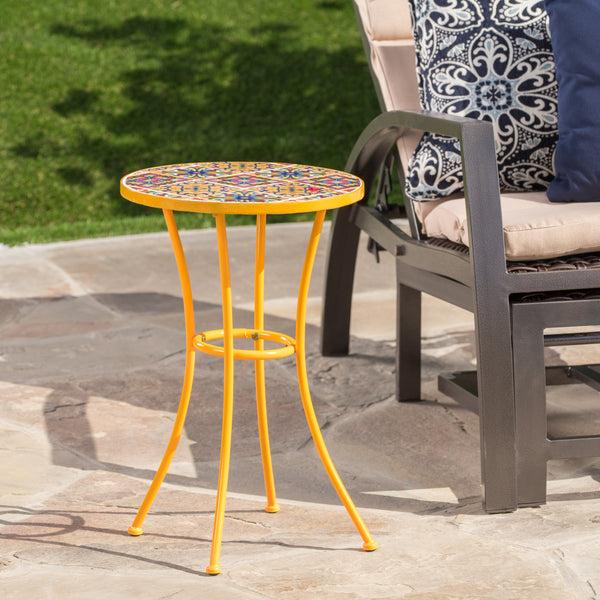 Gdf Studio Brienne Outdoor Yellow Ceramic Tile Side Table With Iron Frame