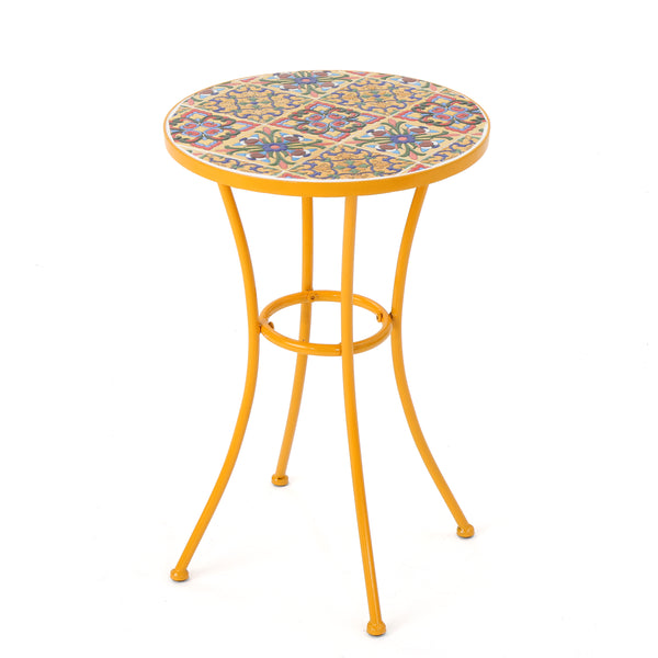 gdf studio Brienne Outdoor Yellow Ceramic Tile Side Table with Iron Frame