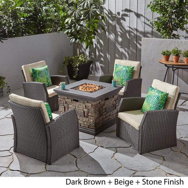 Gdf Studio Brier Outdoor 4 Seater Wicker Chat Set With Fire Pit