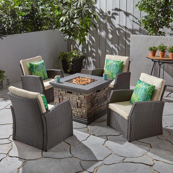 Gdf Studio Brier Outdoor 4 Seater Wicker Chat Set With Fire Pit