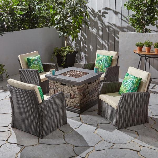 Gdf Studio Brier Outdoor 4 Seater Wicker Chat Set With Fire Pit