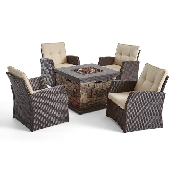 gdf studio Brier Outdoor 4 Seater Wicker Chat Set with Fire Pit