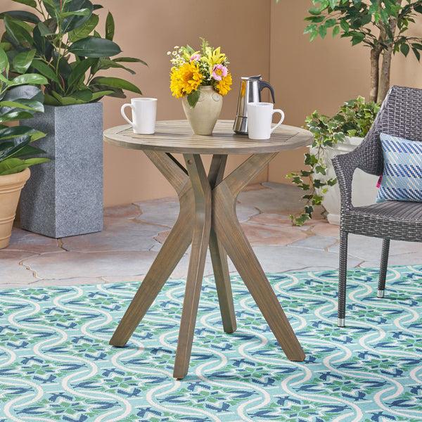 Gdf Studio Brigitte Outdoor Round Acacia Wood Bistro Table With X Legs